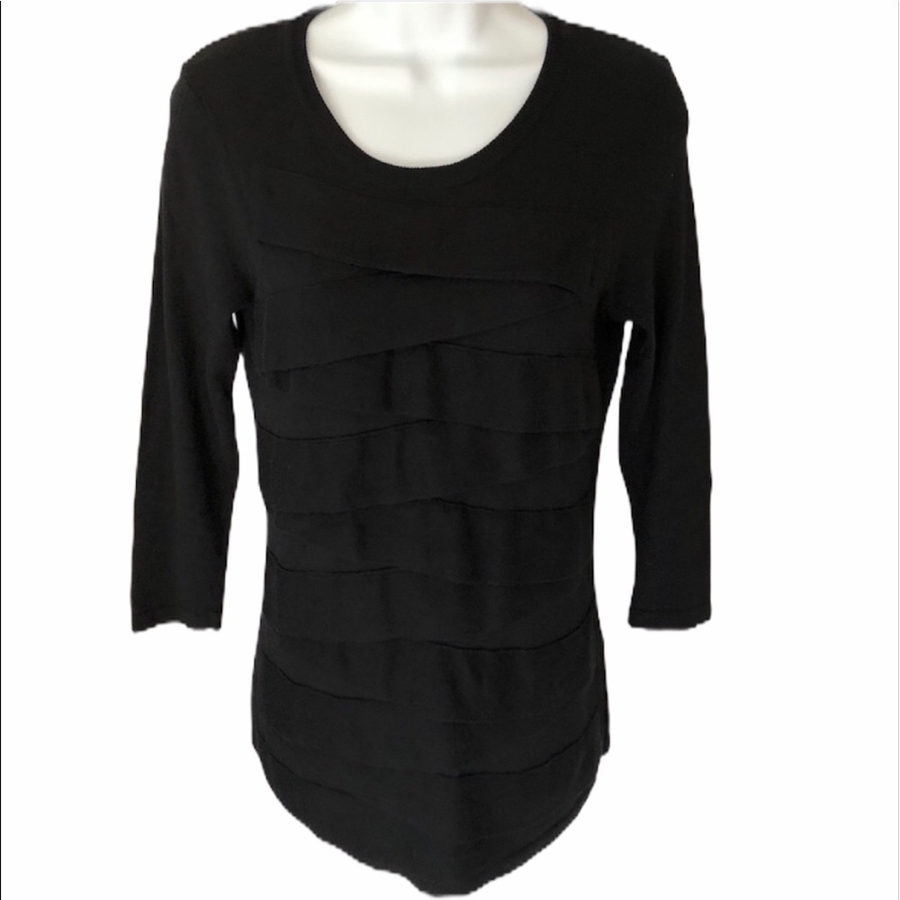 Vince Camuto black scalloped 3/4 sleeve lightweight sweater size medium petite